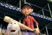 Yankee Irving (voiced by Jake T. Austin) with Darlin' the bat (voiced by Whoopi Goldberg) and Screwie the ball (voiced by Rob Reiner) in 20th Century Fox's Everyone's Hero - 2006